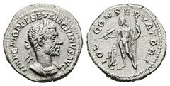 Roman Imperial Macrinus, AD 217-218. AR, Denarius. 2.85 g. 19.13 mm. Rome. Obv: IMP CM OPEL SEV MACRINVS AVG. Bust of Macrinus, laureate, cropped bearded, cuirassed, right. Rev: IOVI CONSERVATORI. Jup