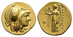 Greek Kings of Macedon. temp. Alexander III – Philip III. AV Stater, 8.60 g 19.14 mm. Circa 325-319 BC. In the name and types of Alexander III. Amphipolis mint. Struck under Antipater. Obv: Head of At