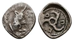 Greek Lycia. Kuprilli. 1/6 AR Stater, 1.21 g 12.79 mm. 500-420 BC. Obv: Bull protome right Rev: KOΠ, triskeles within dotted border within incuse circle. Ref: BMC -; Slg. Reuter -; SNG von Aulock Fine