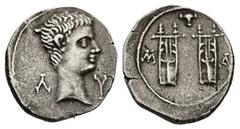 Roman Provincial Lycia, Masikytes. Augustus 27 BC-AD 14. AR, Drachm. 2.97 g. 18.36 mm. Obv: ΛΥ. Bare head of Augustus, right. Rev: ΜΑ. Two citharas; plectrum above. Ref: RPC 3309c; Troxell, Lycian, 12