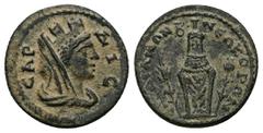 Roman Provincial Lydia, Sardis. Pseudo-autonomous, AD 218-222. AE. 4.22 g. 19.43 mm. Obv: CAΡΔIC. Veiled and turreted bust of Tyche right. Rev: CAΡΔIANΩN B NEΩKOΡΩN. Cult image of Kore facing, closely
