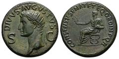 Roman Imperial Divus Augustus, died AD 14. AE, Dupondius. 14.44 g. 28.79 mm. Rome. Struck under Gaius. Obv: DIVVS AVGVSTVS, S C. Head of Augustus, radiate, left. Rev: CONSENSV SENAT ET EQ ORDIN P Q R.
