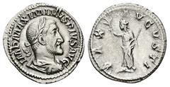 Roman Imperial Maximinus Thrax, AD 235-238. AR, Denarius. 2.56 g. 20.03 mm. Rome. Obv: IMP MAXIMINVS PIVS AVG. Bust of Maximinus I, laureate, draped, cuirassed, right. Rev: PAX AVGVSTI. Pax, draped, s