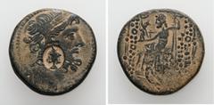 Roman Provincial Seleucis and Pieria, Antiochia ad Orontem. ca. 1st century BC. AE, Tetrachalkon. 12.71 g. - 24.14 mm. Civic issue. Dated year 19 of the Pompeian Era=48/47 BC. Obv.: Laureate head of Z