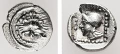 Greek Dynasts of Lycia. Uncertain Dynast. ca. 520-470/60 BC. AR, Hemiobol. 0.29 g. - 8.20 mm. Uncertain mint. Obv.: Facing lion's scalp within pelleted circle border; all within round incuse. Rev.: He