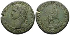 Roman Imperial Nero Claudius Drusus, died 9 BC. AE, Sestertius. 26.76 g. 35.61 mm. Rome. Obv: NERO CLAVDIVS DRVSVS GERMANICVS IMP. Head of Nero Claudius Drusus, bare, left; countermark: CAPR (Caesare 