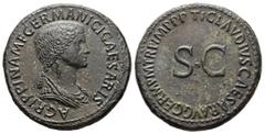 Roman Imperial Agrippina I, died AD 33. AE, Sestertius. 25.37 g. 36.27 mm. Rome. Struck under Claudius. Obv: AGRIPPINA M F GERMANICI CAESARIS. Bust of Agrippina the Elder, bare-headed, draped, right; 