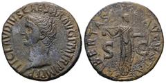 Roman Imperial Claudius, AD 41-54. AE, As. 9.56 g. 29.04 mm. Rome. Obv: TI CLAVDIVS CAESAR AVG P M TR P IMP P P. Head of Claudius, bare, left. Rev: LIBERTAS AVGVSTA, S C. Libertas standing, to front, 