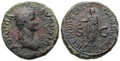 Roman Imperial Antonia Minor, AD 37 and 41. AE, Sestertius. 19.43 g. 29.34 mm. Rome mint. Struck under Claudius, AD 41-42. Obv: ANTONIA AVGVSTA. Draped bust right, wearing hair in long plait. Rev: TI 