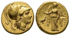 Greek Kings of Macedon, temp. Alexander III – Philip III. AV Stater, 8.68 g 17.57 mm. Circa 330/25-320 BC. In the name and types of Alexander III. Uncertain mint in western Asia Minor. Obv: Helmeted h
