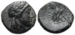 Greek Seleukid Kingdom. ACHAIOS (USURPER, 220-214 BC). AE. 5.41 g. - 18.99 mm. Sardes. Obv.: Laureate head of Apollo right. Rev.: BAΣIΛEΩΣ / AXAIOY. Eagle standing right, with palm frond over shoulder