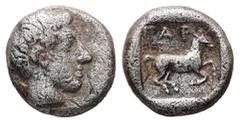 Greek Troas, Gargara. AR Hemidrachm, 1.84 g 11.35 mm. Circa 405-360 BC. Obv: Bare head of male right Rev: ΓAP, Horse running right within incuse square. Ref: SNG Arikantürk 1, 483 corr. (hemidrachm, n