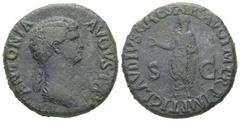 Roman Imperial Antonia Minor, AD 37 and 41. AE, Dupondius. 13.36 g. 28.15 mm. Rome mint. Struck under Claudius, AD 41-42. Obv: ANTONIA AVGVSTA. Draped bust right, wearing hair in long plait. Rev: TI C