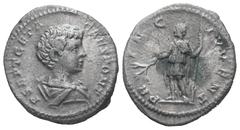 Roman Imperial Geta as Caesar, AD 198-209. AR, Denarius. 2.21 g. 19.74 mm. Rome. Obv: P SEPT GETA CAES PONT. Bust of Geta, bare-headed, draped, cuirassed, right. Rev: PRINC IVVENT. Geta, in military a