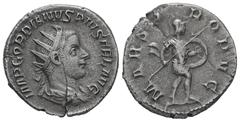 Roman Imperial Gordian III. AD. 238-244. AR Antoninianus. 4.06 g. - 21.49 mm. Rome, struck 243-244 AD. Obv.: IMP GORDIANVS PIVS FEL AVG. Bust of Gordian III. radiate, draped, cuirassed, right. Rev.: M