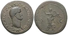 Roman Imperial Galba, AD 68-69. AE, Sestertius. 24.50 g. 36.43 mm. Rome. Obv: IMP SER GALBA CAESAR AVG P M TR P. Head of Galba, laureate, right. Rev: S C. Victory advancing left, holding wreath in rig