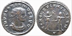 Roman Imperial Roman Imperial Coins Florianus (276 AD). Kyzikos AE Antoninianus (19.8mm 3.78g) Obv: IMP FLORIANVS AVG. Radiate, draped and cuirassed bust right. Rev: CONCORDIA MILITVM / V. Victory sta