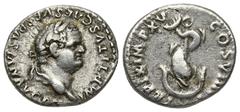 Roman Imperial Roman Imperial Titus (79-81 AD). Rome AR Denarius (18.31mm 3.28g) Obv: IMP TITVS CAES VESPASIAN AVG P M. Laureate head of Titus, right. Rev: TR P IX IMP XV COS VIII P P. Dolphin coiled 