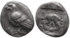 Greek Greek TROAS. Abydos. (Circa 480-450 BC). AR Diobol (10mm 1.1g) Obv: Eagle standing left. Rev: Facing gorgoneion within incuse square. Apparently unpublished in the standard references for diobol