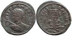 Roman Imperial Roman Imperial Coins Crispus, Caesar (316-326 AD). Aquileia. AE Follis (20mm 3.04g) Obv: CRISPVS NOB CAES. Laureate and cuirassed bust left, holding shield and spear. Rev: VIRTVS EXERCI