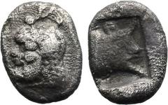 Greek Greek DYNASTS OF LYCIA. Uncertain Dynast (Circa 6th-5th century BC). AR Tetartemorion (6mm 0.16g) Obv: Bearded head left. Rev: Head of man-headed bull right within incuse square. SNG Copenhagen 