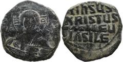 Byzantine Byzantine Anonymous Follis. Time of Basil II with Constantine VIII (976-1025.AD). Constantinople AE Follis (28mm 10.76g) Obv: Facing bust of Christ Pantokrator; IC-XC across field Rev: +IhS 