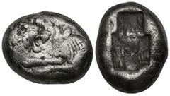 Greek KINGS of LYDIA. Kroisos. (Circa 564/53-550/39 BC). Sardes AR Third Stater (10.8mm 3.4g) Obv: Confronted foreparts of lion and bull Rev: Two irregular incuse squares. GRPC Lydia S5; SNG Keckman 3