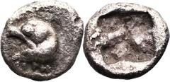 Greek IONIA. Phokaia. (Circa 521-478 BC) AR Hemiobol (6mm 0.32g) Obv: Head of griffin left. Rev: Quadripartite incuse square. Ref: Cf. SNG Kayhan 514-6 (hemidrachms); cf. SNG von Aulock 2116 (hemidrac