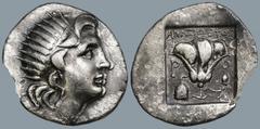 Greek ISLANDS off CARIA, Rhodos. Rhodes. (Circa 88-84 BC). 'Plinthophoric' coinage. Anaxidotos, magistrate. AR Drachm (16.3mm 2.97g) Obv: Radiate head of Helios right Rev: ANAΞIΔOTOΣ / P - O. Rose wit