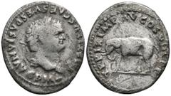Roman Imperial Titus (AD 79-81). Rome AR Denarius (20,3mm 3,16g) Obv: IMP TITVS CAES VESPASIAN AVG P M. Head of Titus, laureate, right. Rev: TR P IX IMP XV COS VIII P P. Elephant, cuirassed, left. RIC