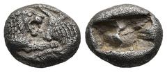 Greek KINGS of LYDIA. Kroisos. (circa 561-546 BC). Sardes AR 1/6 Stater (15,5mm 1,6g) Obv: Confronted foreparts of lion to right and bull to left Rev:Two incuse square punches of unequal size. GRPC Ly
