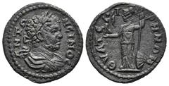 Roman Provincial LYDIA. Thyateira. Caracalla (198-217 AD) AE Bronze (20,3mm 3,2g) Obv: ANTΩNEINOC. Laureate, draped and cuirassed bust right Rev: ΘYATEIΡHNΩN. Athena standing left, holding Nike on out