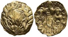 Byzantine Andronicus II Palaeologus, with Michael IX (AD 1282-1328). Constantinople mint AV Hyperpyron Nomisma (20,5mm 3g) Obv: Half-length facing figure of the Theotokos, orans, within city walls wit