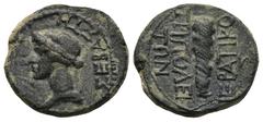 Roman Provincial LYDIA. Tripolis. Tiberius (AD 14-37). Hieratikos, magistrate AE Bronze (17,6mm 3,7g) Obv: ΣEBAΣTH. Draped bust of Livia (?) to left. Rev: IEPATIKO/Σ TPIΠOΛEITΩN. Club GRPC Lydia 91; R