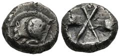 Greek DYNASTS OF LYCIA. Uncertain dynast (circa 500-480 BC) AR Stater (16.8mm 9.12g) Obv: Forepart of a boar to left, ending in a pelleted vertical line. Rev. Incuse square, with indentations on three