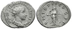 Roman Imperial Gordian III (AD 238-244). Rome AR Antoninianus (25,5mm 3,8g) Obv: IMP CAES M ANT GORDIANVS AVG. Radiate, draped and cuirassed bust of Gordian III to right, seen from behind. Rev:P M TR 