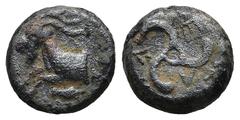 Greek DYNASTS OF LYCIA. Perikles (380-360 BC). AE Bronze (10,9mm 1,4g) Obv: Forepart of goat left, symbol below Rev: Triskeles; Lycian letters (Perikle) around Ashton, Beginning 55 (no symbol); SNG Co