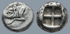 Greek DYNATS OF LYCIA. Uncertain mint. Uncertain Dynast (Circa 500-470 BC.) AR 1/3 Stater (12,2mm 2,9g) Obv: Forepart of boar left Rev: Quadripartite incuse square Falghera 24; cf. SNG Copenhagen Supp