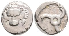 Greek Greek Dynasts of Lycia. Perikles 380-360 BC. 1/3 Stater AR, 16,3 mm., 2,9 g. Facing lion\'s scalp / Triskeles. Falghera 217; SNG Copenhagen -; SNG von Aulock 4254-6.