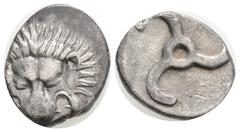 Greek Greek Dynasts of Lycia. Perikles 380-360 BC. 1/3 Stater AR, 16 mm., 2,7 g. Facing lion\'s scalp / Triskeles. Falghera 217; SNG Copenhagen -; SNG von Aulock 4254-6.