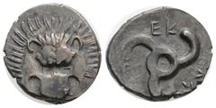 Greek Greek Dynasts of Lycia. Perikles 380-360 BC. 1/3 Stater AR, 16 mm., 2,7 g. Facing lion\'s scalp / Triskeles. Falghera 217; SNG Copenhagen - SNG von Aulock 4254-6.