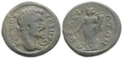 Roman Imperial Roman Provincial LYDIA, Akrasos, Septimius Severus (193-211 AD) AE Bronze (19.7mm, 4g) Obv: AYTO K CEBHΡOC, laureate, draped and cuirassed bust right Rev: AKΡACIΩTΩN, Tyche standing lef