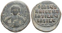 Byzantine Byzantine, Time of Basil II & Constantine VIII, (976-1025 AD) AE Follis (28.4 mm, 11,4 g) Obv: Constantinople mint. Facing bust of Christ Pantokrator; two pellets in cross; barred IC-XC acro