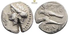 Greek Coins PAPHLAGONIA - SINOPE Drachme c. 350 AC. Paphlagonie, Sinope R1 silver....Obverse description: Head of the nymph Sinope on the left, hair in a sphendoné with earrings and necklace; in front