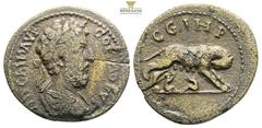 Roman Provincial Coins  Roman Provincial Mysia, Parium. Commodus. A.D. 177-192. AE 24..IMP CAI M AVR COMMODVS, laureaate, draped and cuirassed bust of Commodus right, seen from behind / C G I H P, Cap