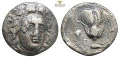Greek Coins Islands off Karia, Rhodos. Rhodos AR Didrachm. Islands off Karia, Rhodos. Rhodos AR Didrachm. Circa 340-316 BC. Head of Helios facing slightly to right / Rose with bud right, ΡOΔION above,