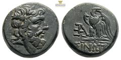 Greek Coins PAPHLAGONIA. Sinope. Bronze. Circa 90 - 70 BC BC Obverse: Head of Zeus with laurel wreath on the right. Rs: ΣINΩΠ[ΗΣ]. Eagle with open wings standing on lightning bolt to the left, head tu