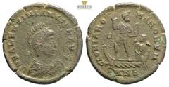 Roman Imperial Coins Valentinianus II 375 - 392 Maiorina, Costantinople, Obverse: D N VALENTINIANVS P F AVG Armored bust right Reverse: GLORIA ROMANORVM Valentinien standing on a boat, Victoria at the