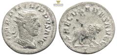 Roman Imperial Philip I Arabs (244 - 249 AD). Antoninian. 248 AD Rome. 2.7g. Vs: IMP PHILIPPVS AVG. Bust with radiant crown, paludament and armor on the right. Rev: SAECVLARES AVGG / I. Lion running t