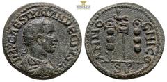 Provincial PISIDIA. Antioch. Trajanus Decius (249-251). Ae, 9,7 g. 25 mm. Obv: IMP CAES TRAIAN DECIVS AV. Radiate, draped and cuirassed bust right. Rev: ANTIOC III CO / S - R. Aquila between two signa